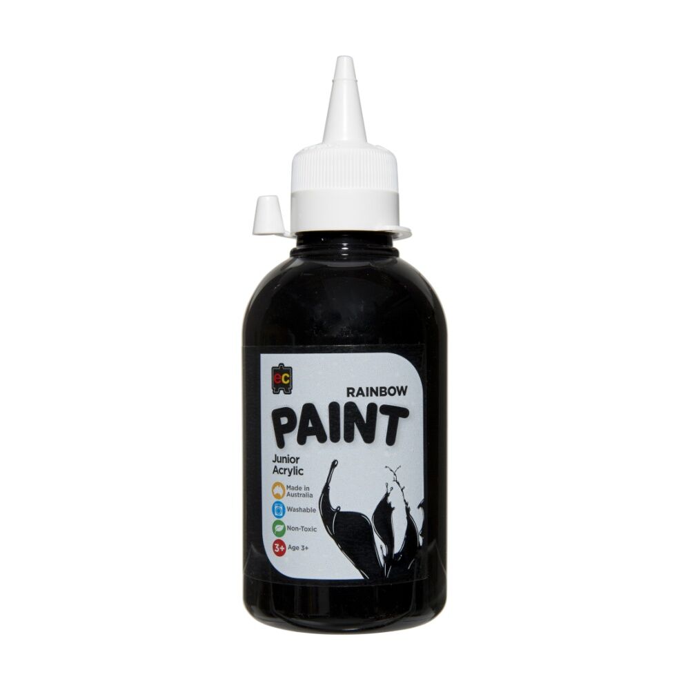 3PK Educational Colours Rainbow Junior Acrylic Paint Black 250ml 3y+