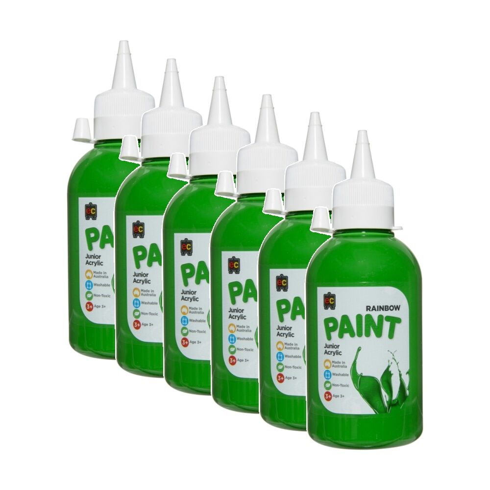 6PK Educational Colours Rainbow Junior Acrylic Paint Leaf Green 250ml 3y+