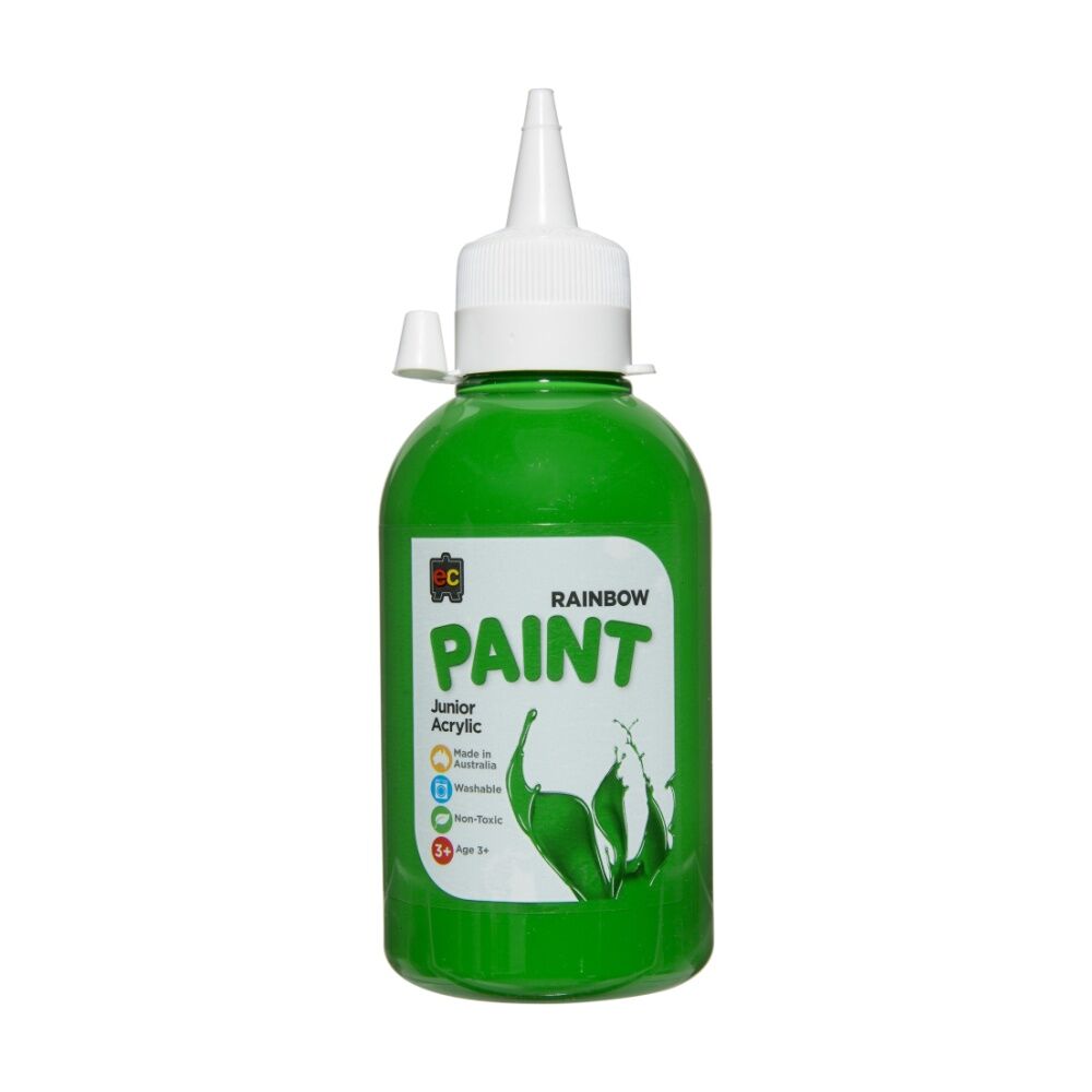6PK Educational Colours Rainbow Junior Acrylic Paint Leaf Green 250ml 3y+