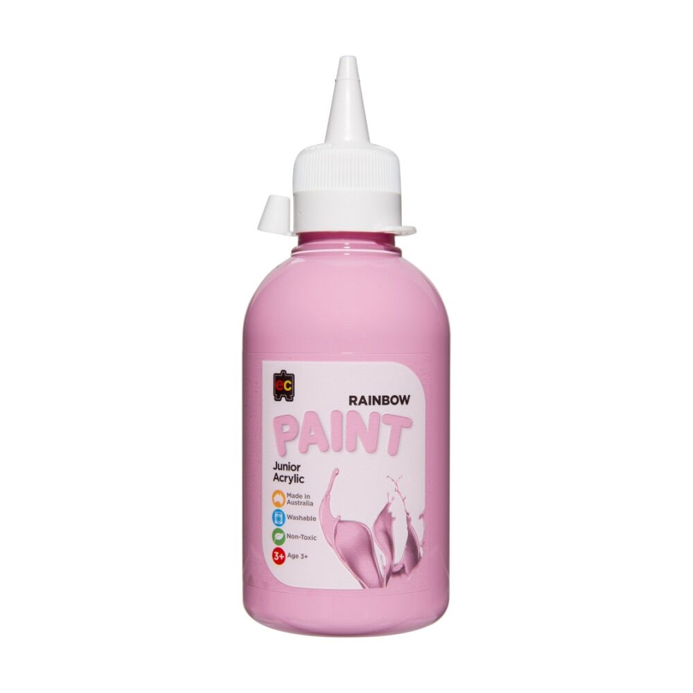6PK Educational Colours Rainbow Junior Acrylic Paint Pink 250ml 3y+