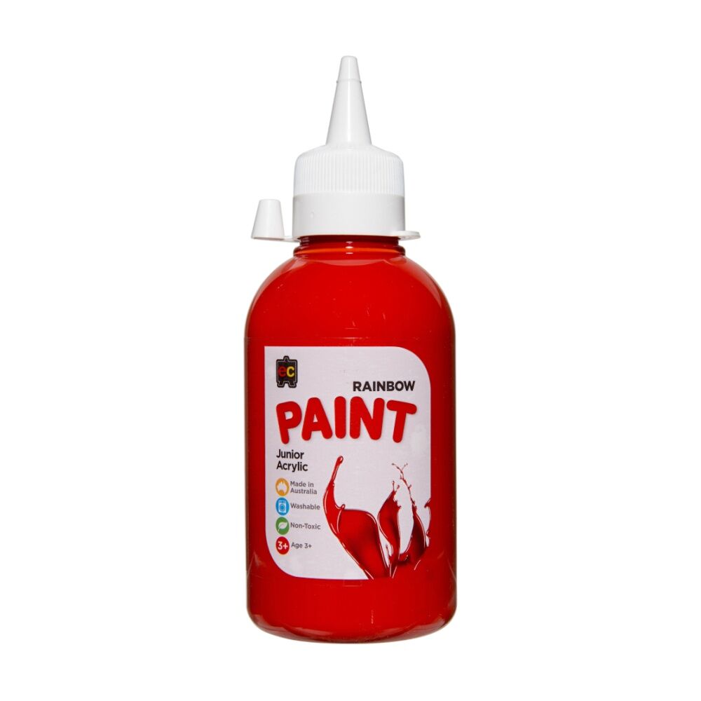 3PK Educational Colours Rainbow Junior Acrylic Paint Brilliant Red 250ml 3y+