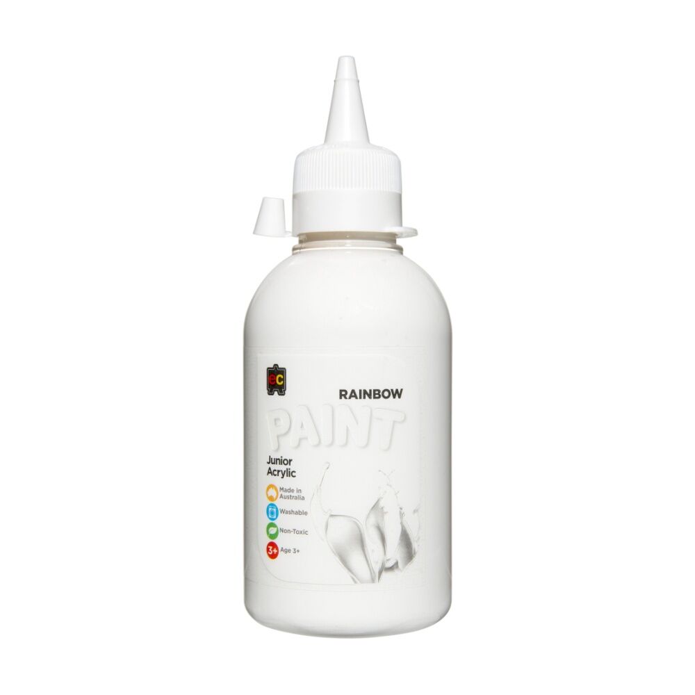 6PK Educational Colours Rainbow Junior Acrylic Paint White 250ml 3y+