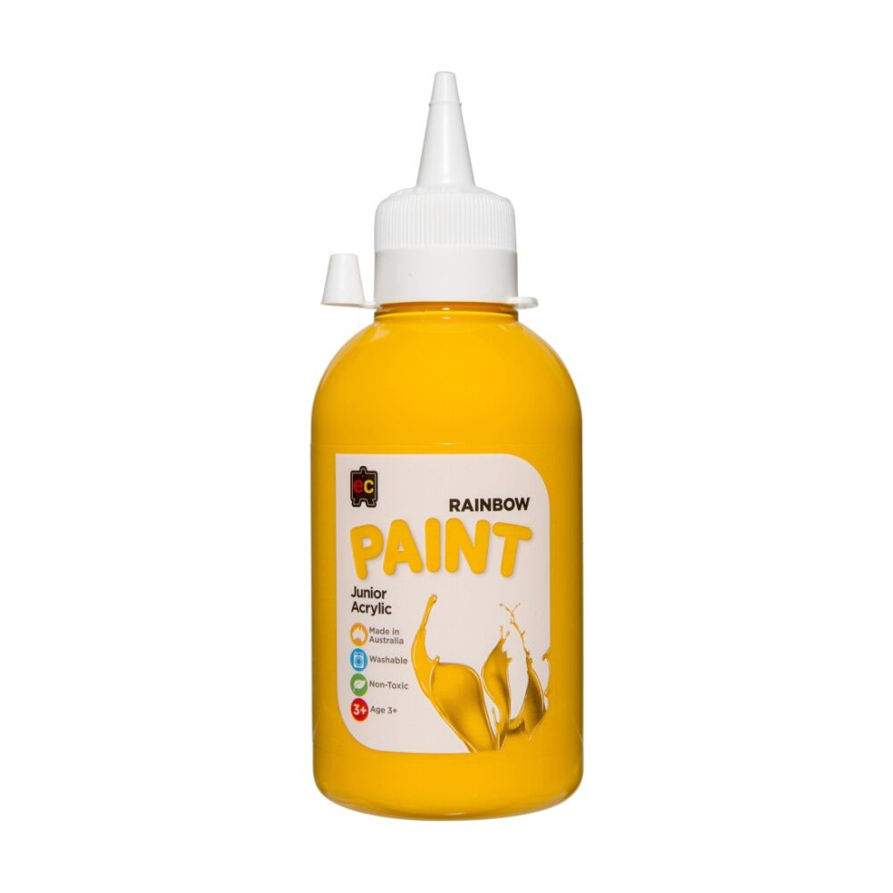 3PK Educational Colours Rainbow Junior Acrylic Paint Warm Yellow 250ml 3y+