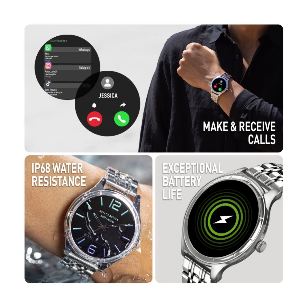 Reflex Active Series Spectra AMOLED Screen Steel Strap Smart Watch Silver