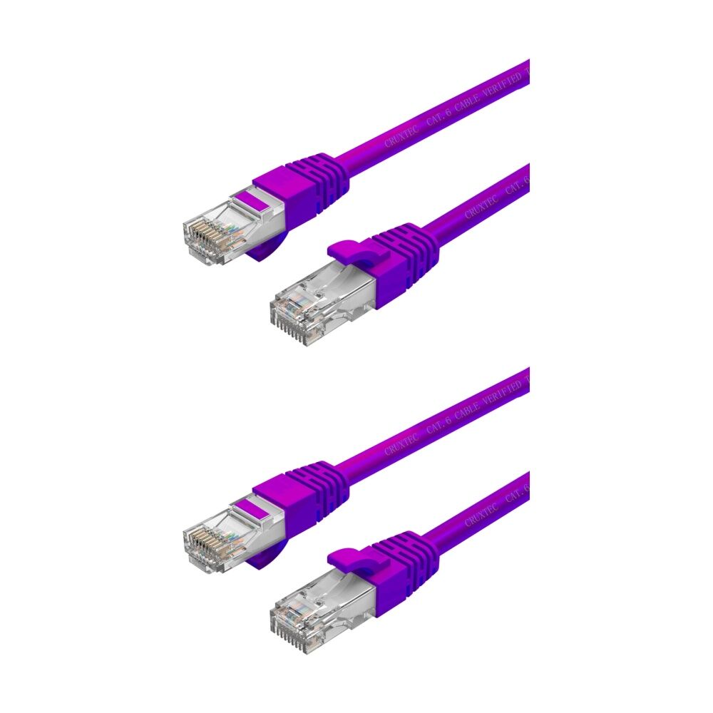 2PK Cruxtec CAT6 UTP 10GbE Ethernet Cable Purple 20m Gold-Plated RJ45