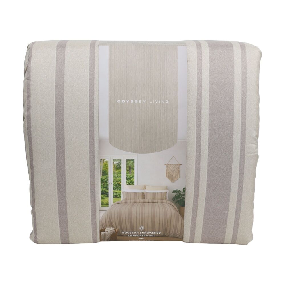 3pc Odyssey Living Houston Comforter & Pillowcase Bedding Set Natural
