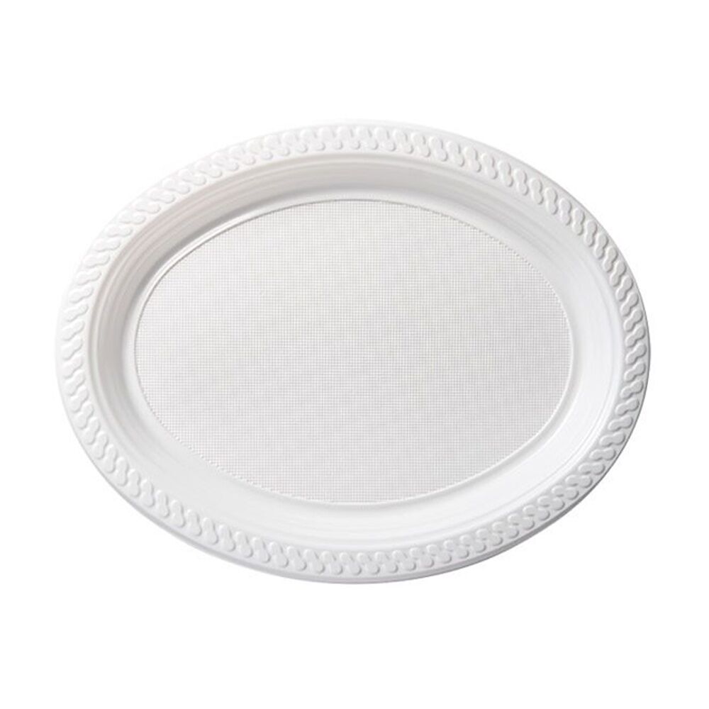 5x 25pc Partyware Reusable Oval Plates Set Tableware 315x255m White