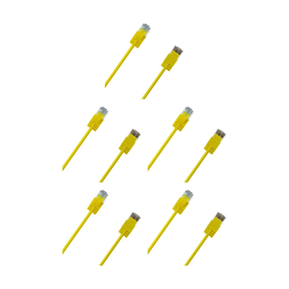 5PK Cruxtec Ultra-Thin CAT6A UTP Ethernet Cable Yellow 0.3m Gold-Plated RJ45