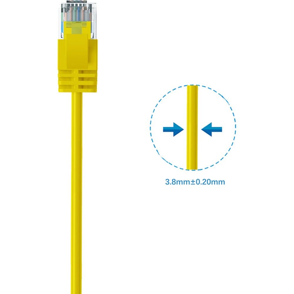 5PK Cruxtec Ultra-Thin CAT6A UTP Ethernet Cable Yellow 0.3m Gold-Plated RJ45