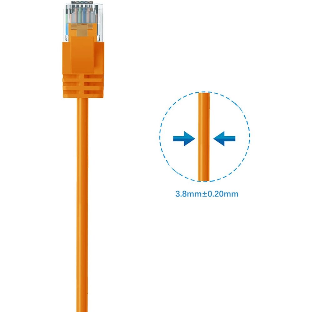 10PK Cruxtec Ultra-Thin CAT6A UTP Ethernet Cable Orange 0.5m Gold-Plated RJ45
