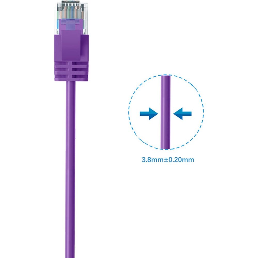 5PK Cruxtec Ultra-Thin CAT6A UTP Ethernet Cable Purple 1.5m Gold-Plated RJ45