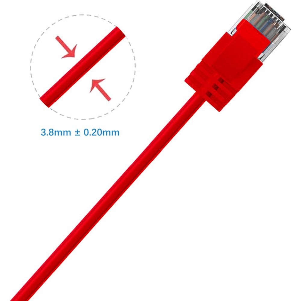10PK Cruxtec Ultra-Thin CAT6A UTP Ethernet Cable Red 1.5m Gold-Plated RJ45