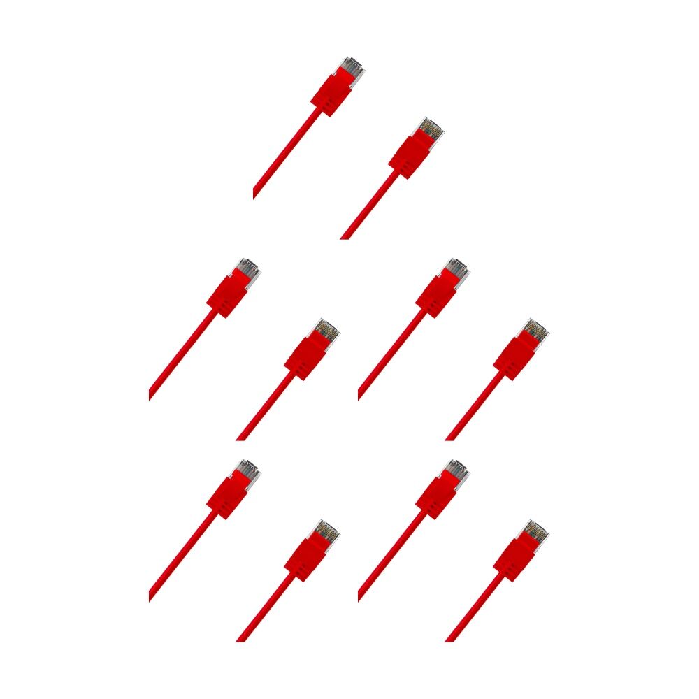 5PK Cruxtec Ultra-Thin CAT6A UTP Ethernet Cable Red 1.5m Gold-Plated RJ45