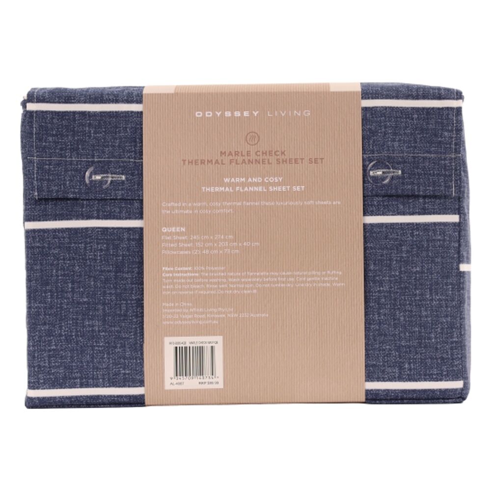 Odyssey Living Marle Check Thermal Flannel Home Bedding Sheet Set Navy