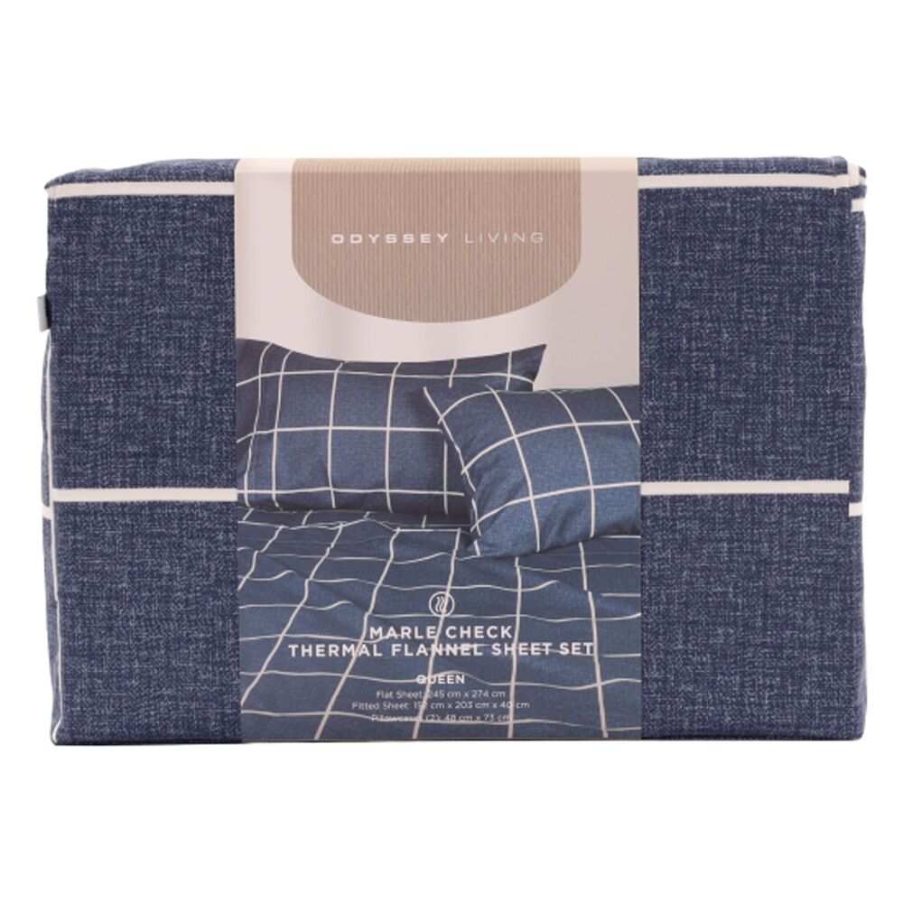 Odyssey Living Marle Check Thermal Flannel Home Bedding Sheet Set Navy