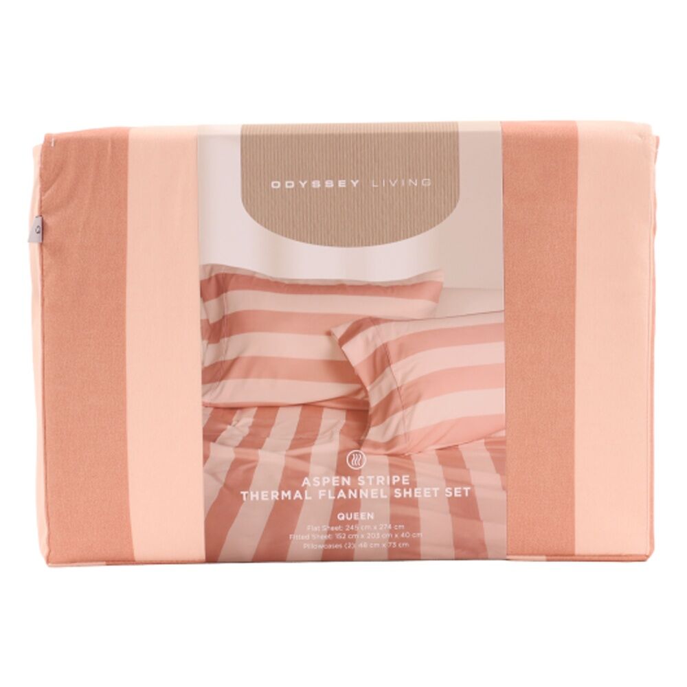 Odyssey Living Aspen Stripe Thermal Flannel Home Bedding Sheet Set Clay