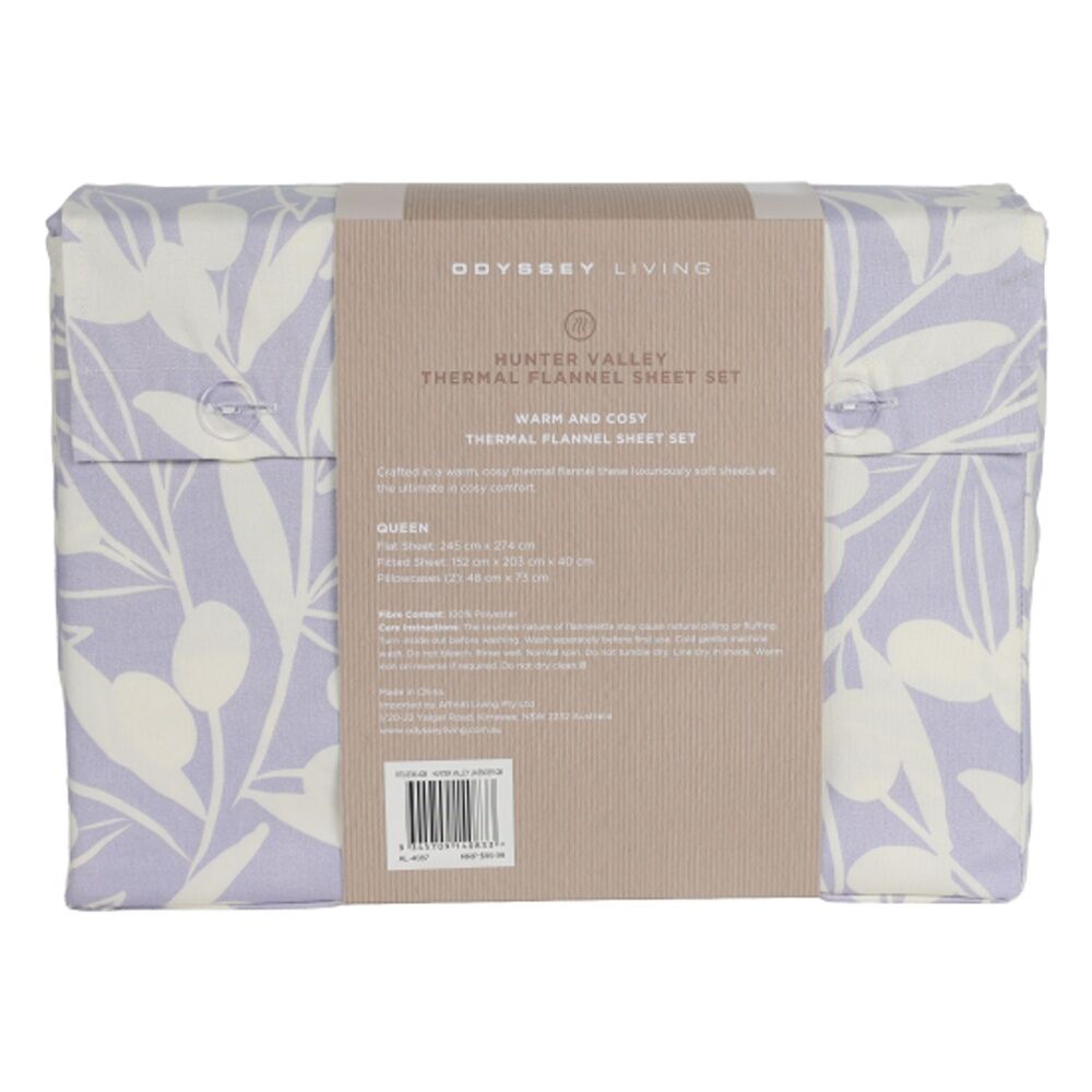 Odyssey Living Hunter Valley Thermal Flannel Home Bedding Sheet Set Lavender