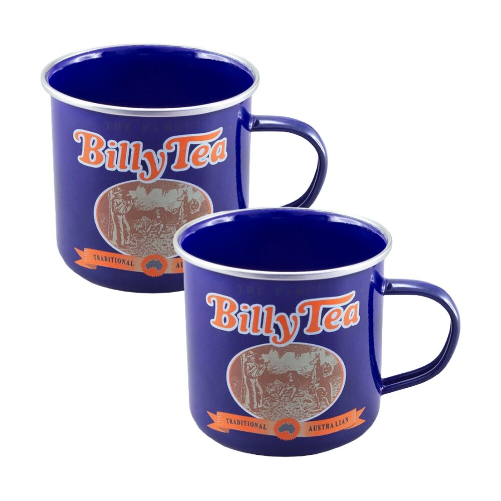 2pc Rojo Billy Tea Durable Steel Enamel Coffee Mug Set Blue 9cm
