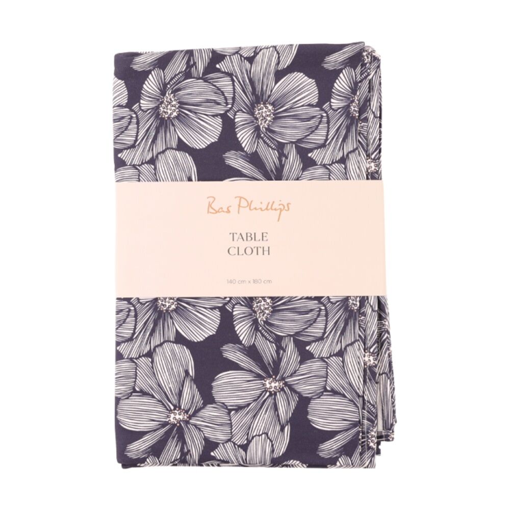 Bas Phillips Printed Linen Looks Table Cloth Blue Flowers Small 140x180cm