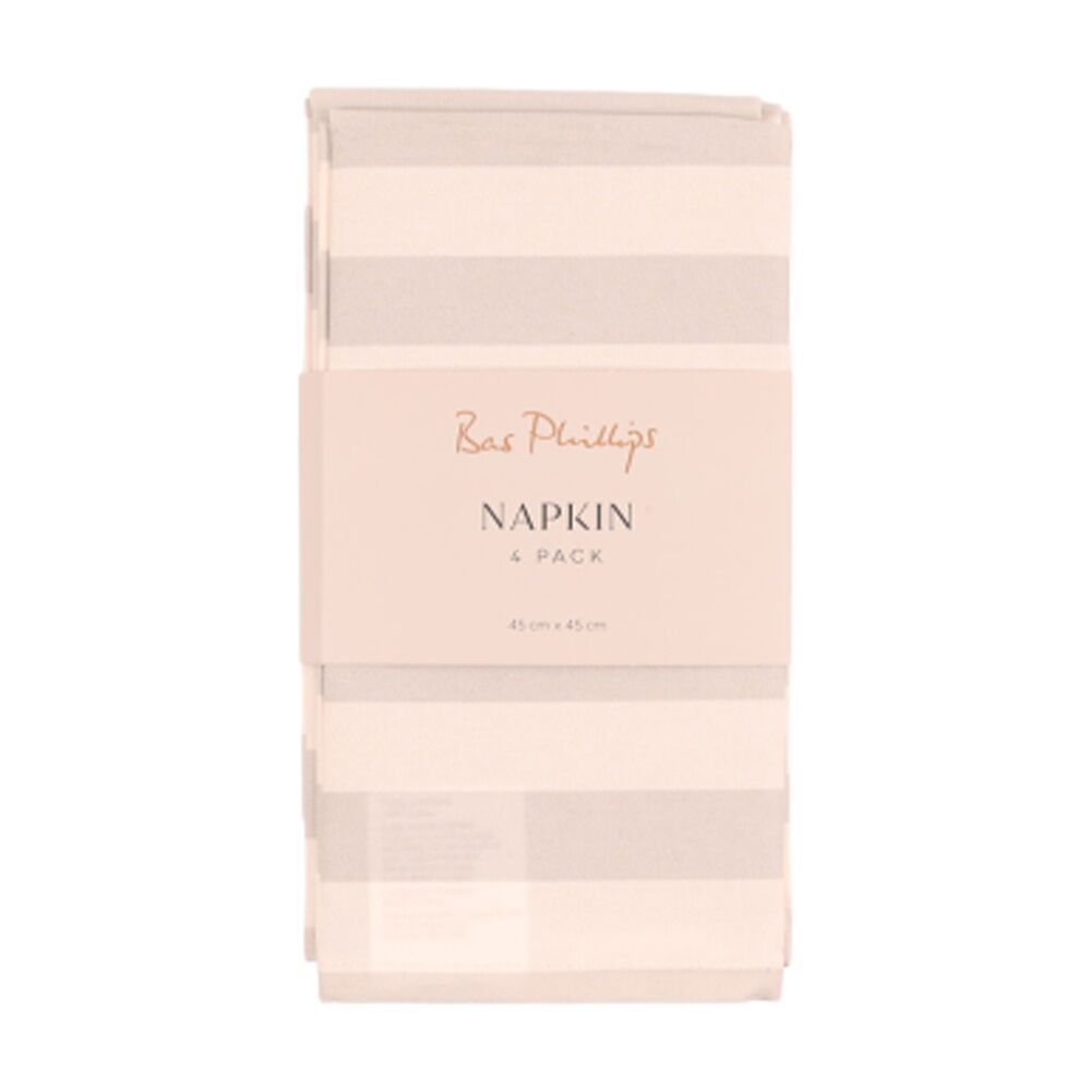 2x 4pc Bas Phillips Printed Linen Looks Napkin Set Natural Stripes 45cm