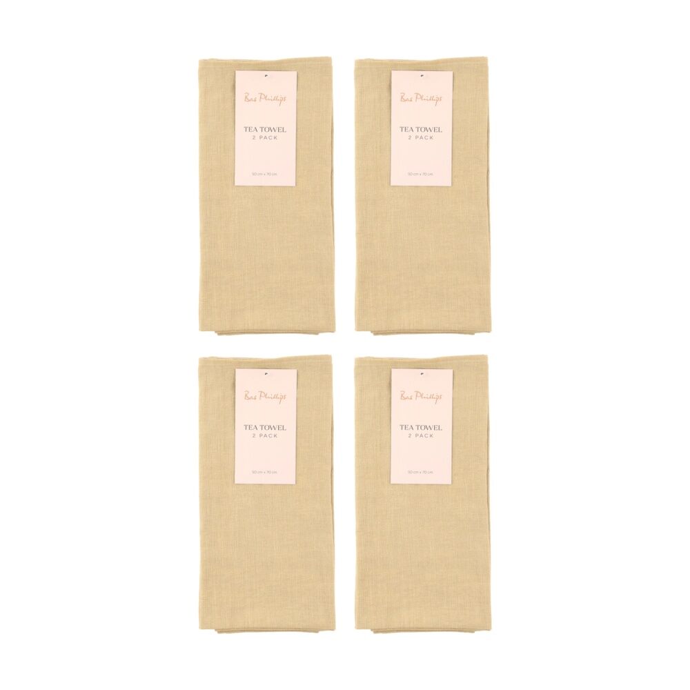 4x 2pc Bas Phillips Linen Tencel Tea Towel Set Kitchenware Moss 50x70cm