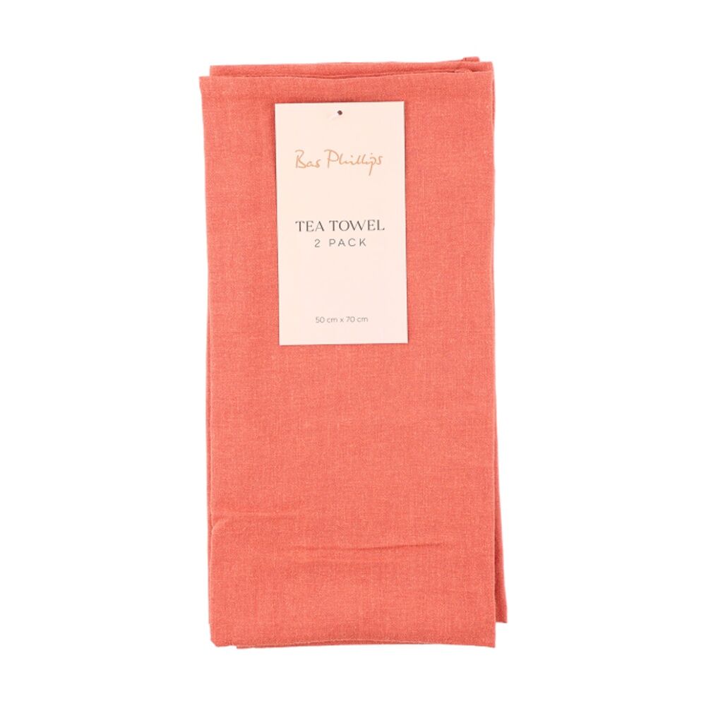 2pc Bas Phillips Linen Tencel Tea Towel Set Kitchenware Rust 50x70cm