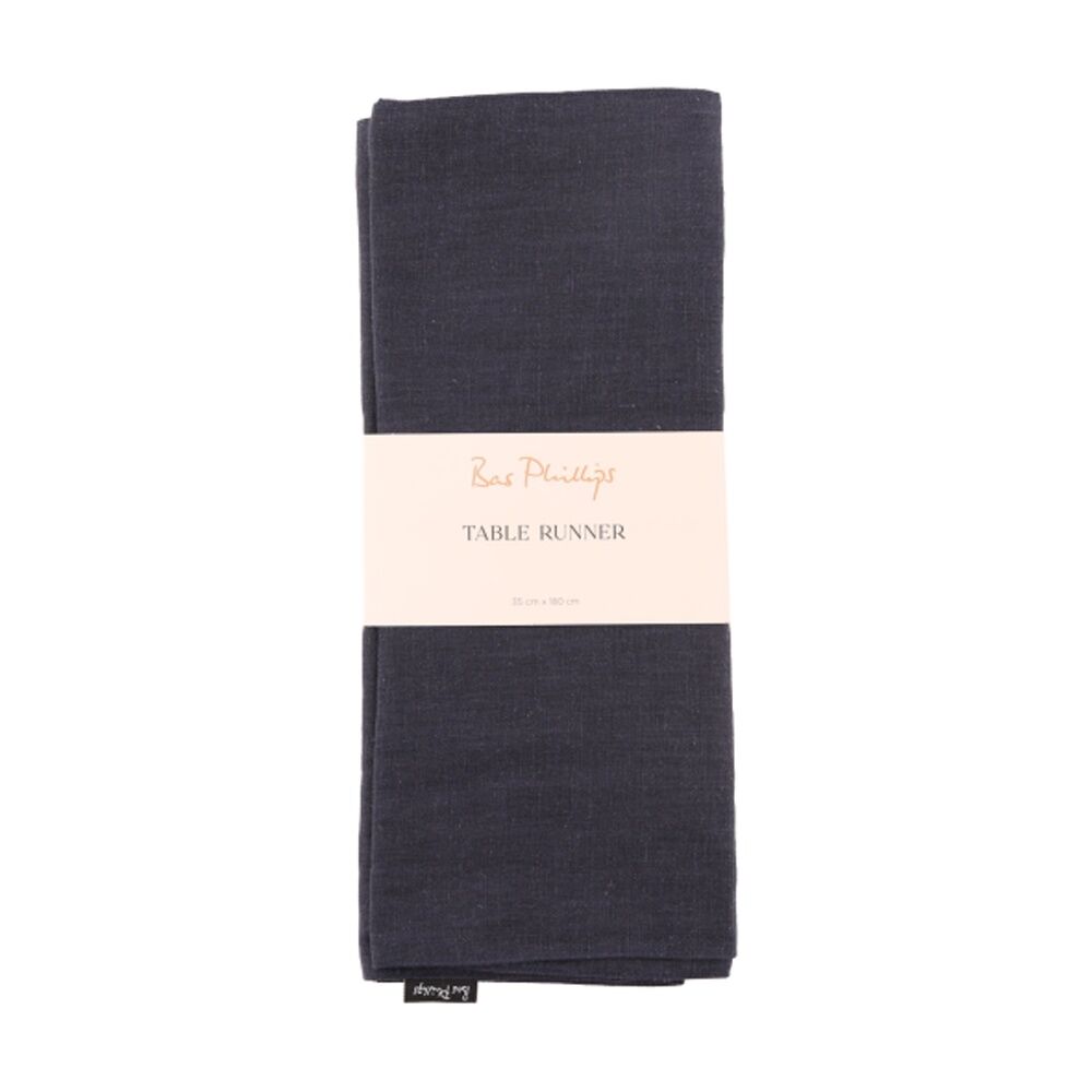Bas Phillips Linen Tencel Table Runner Kitchen Textile Navy MED 35x180cm