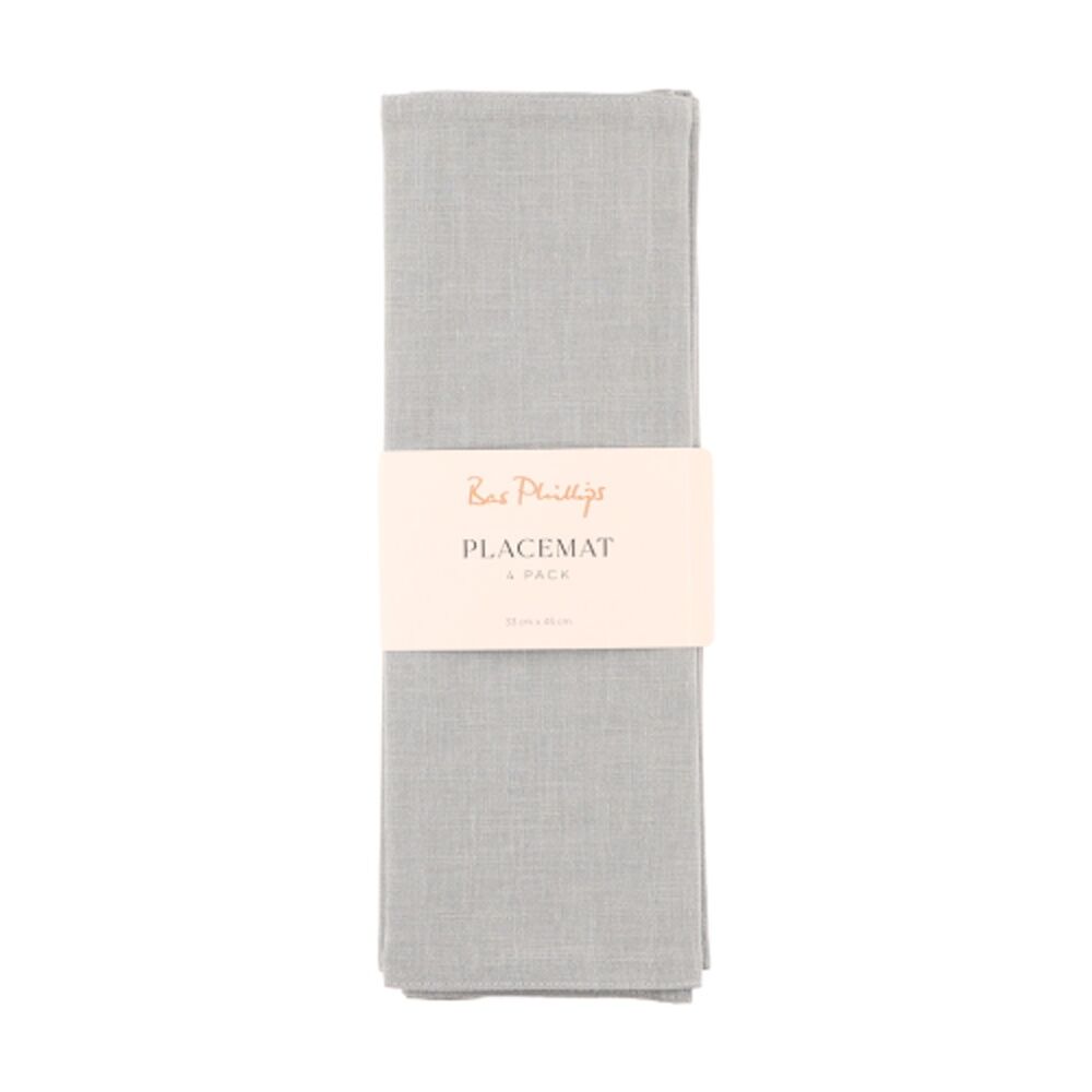 2x 4pc Bas Phillips Linen Tencel Placemat Set Tableware Misty Blue 33x45cm