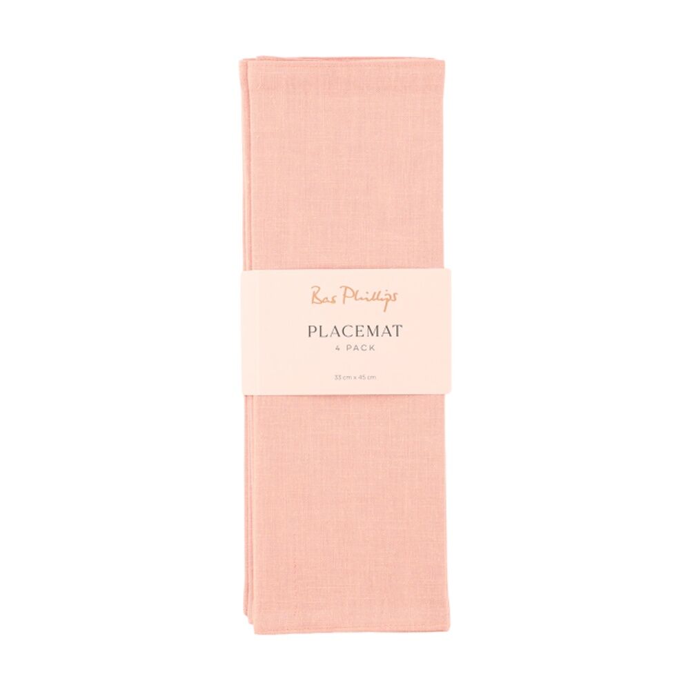 2x 4pc Bas Phillips Linen Tencel Placemat Set Tableware Dusty Pink 33x45cm