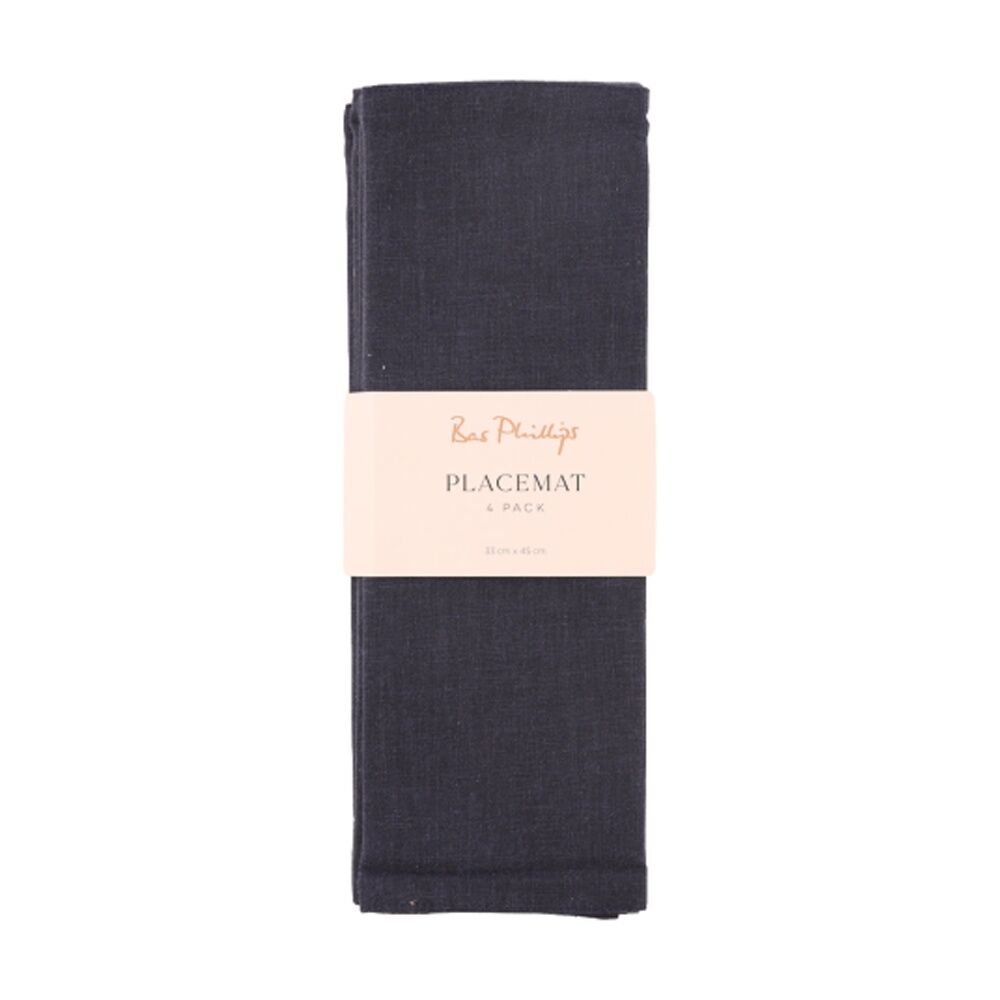 2x 4pc Bas Phillips Linen Tencel Placemat Set Tableware Navy 33x45cm