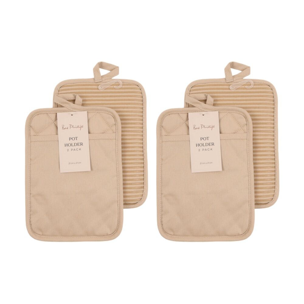 2x 2pc Bas Phillips Pot Holder Silicone Cotton Kitchen Linen Beach 18x24.5cm