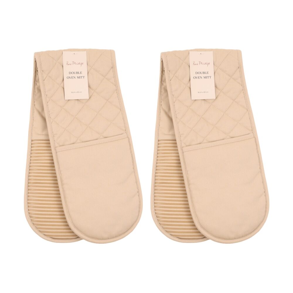 2PK Bas Phillips Essentials Cotton Double Oven Mitt Kitchen Linen Beach 18x90cm