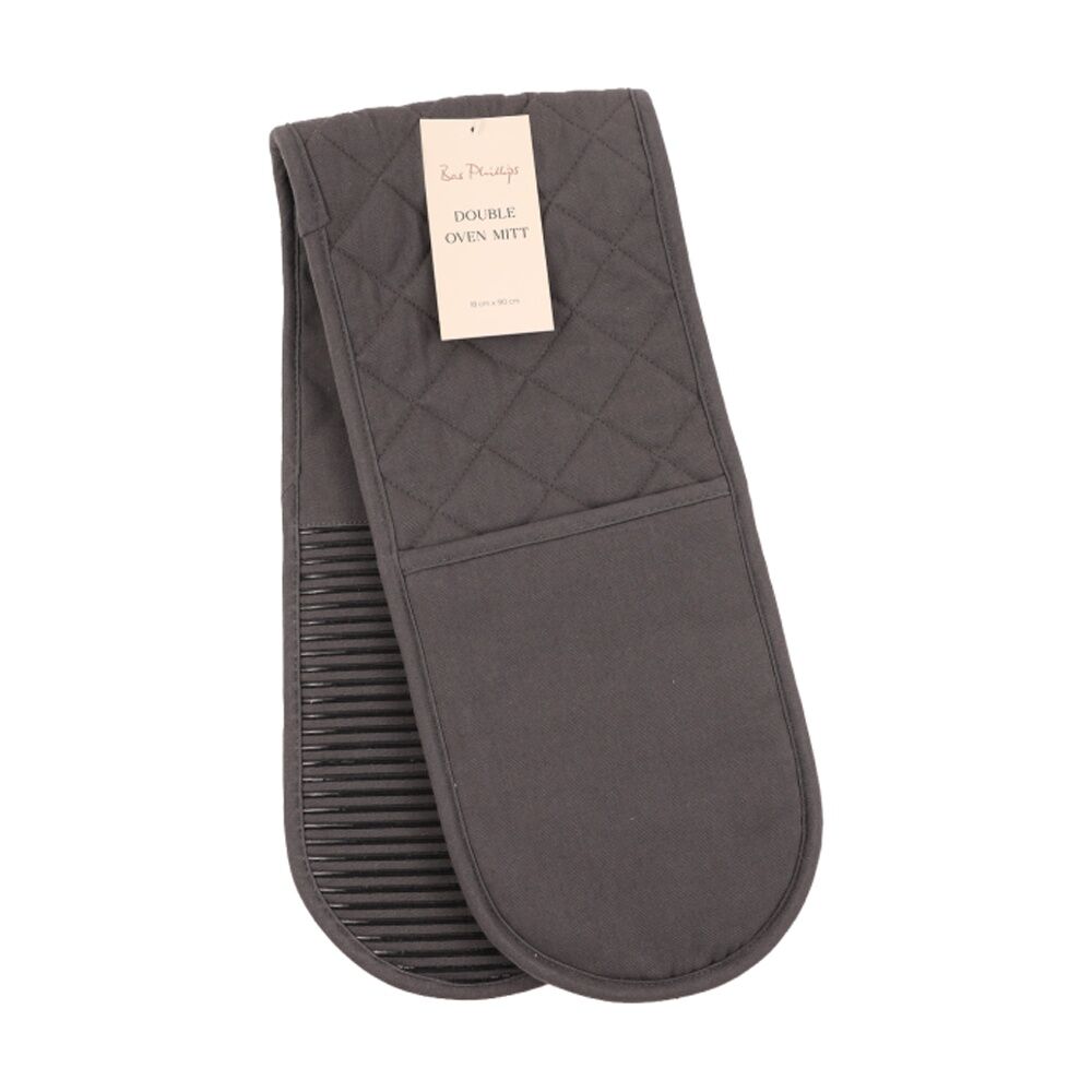 2PK Bas Phillips Essentials Cotton Double Oven Mitt Kitchen Charcoal 18x90cm