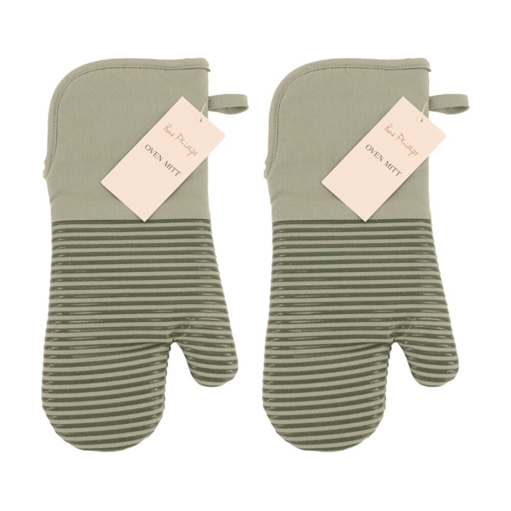 2PK Bas Phillips Essentials Cotton Oven Mitt Kitchen Linen Sage 18x36cm