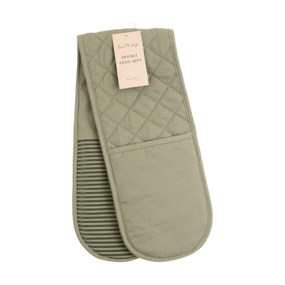 Bas Phillips Essentials Cotton Double Oven Mitt Kitchen Linen Sage 18x90cm