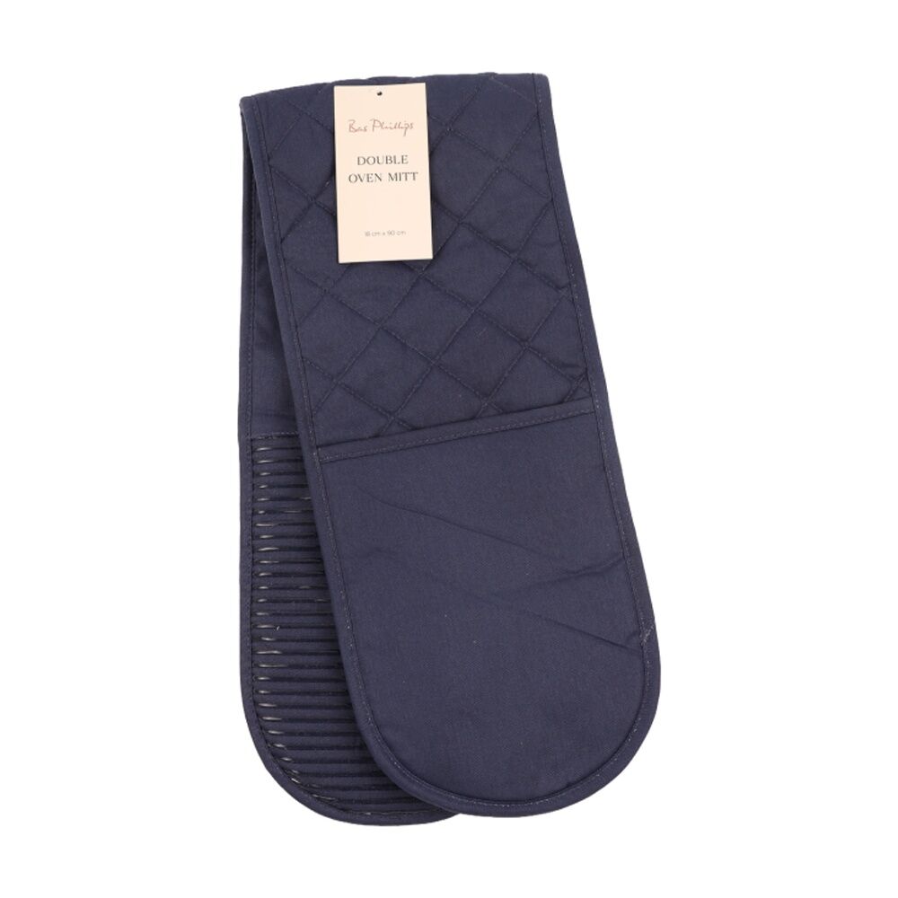 Bas Phillips Essentials Cotton Double Oven Mitt Kitchen Linen Blue 18x90cm