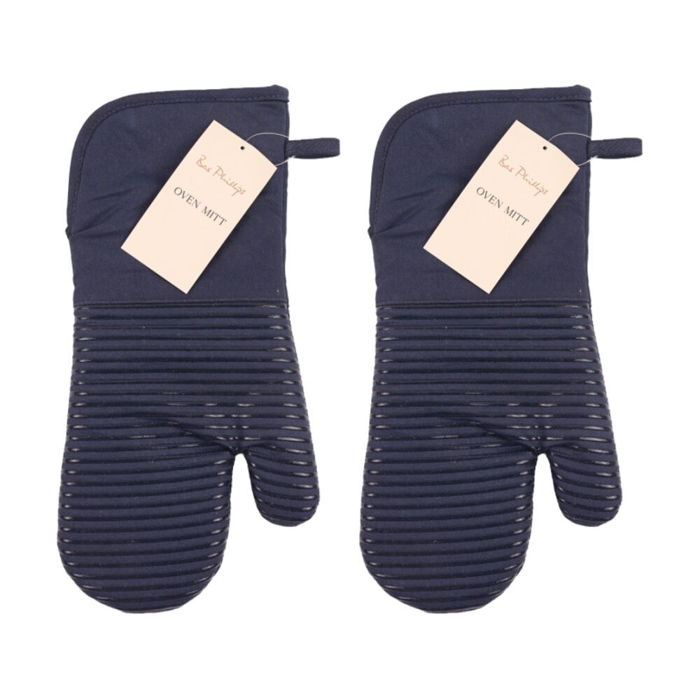 2PK Bas Phillips Essentials Cotton Oven Mitt Kitchen Linen Blue 18x36cm