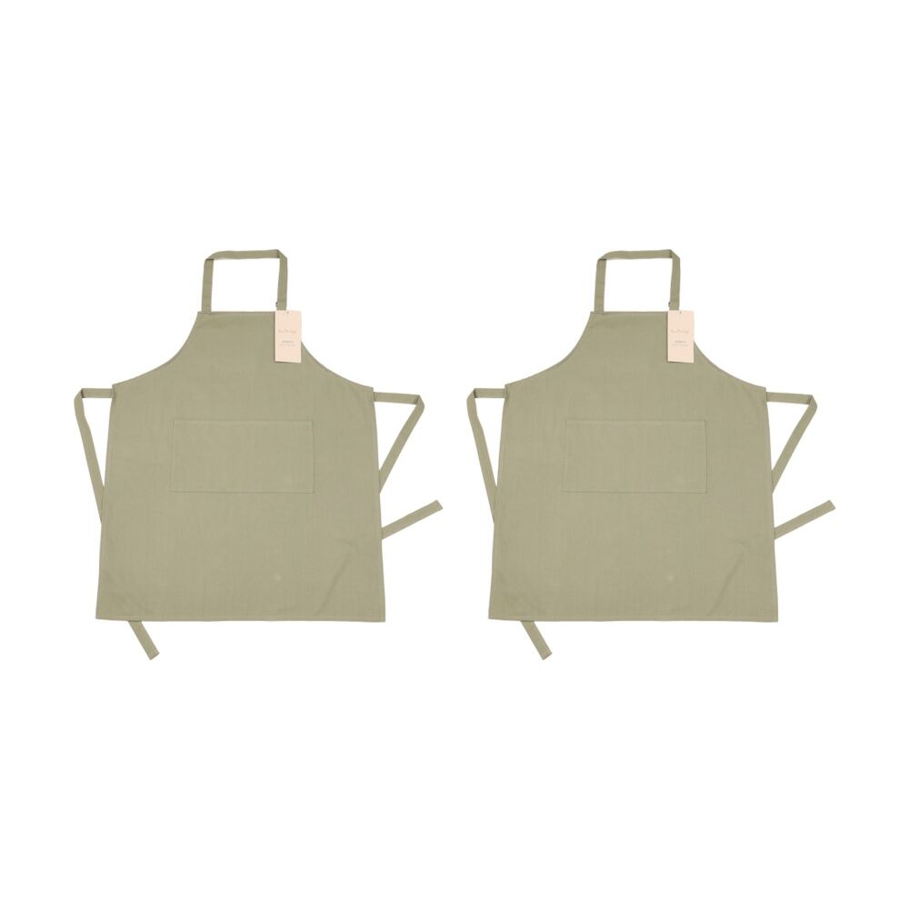 2PK Bas Phillips Essentials Cotton Kitchen Apron Plain Adjustable Neck Sage