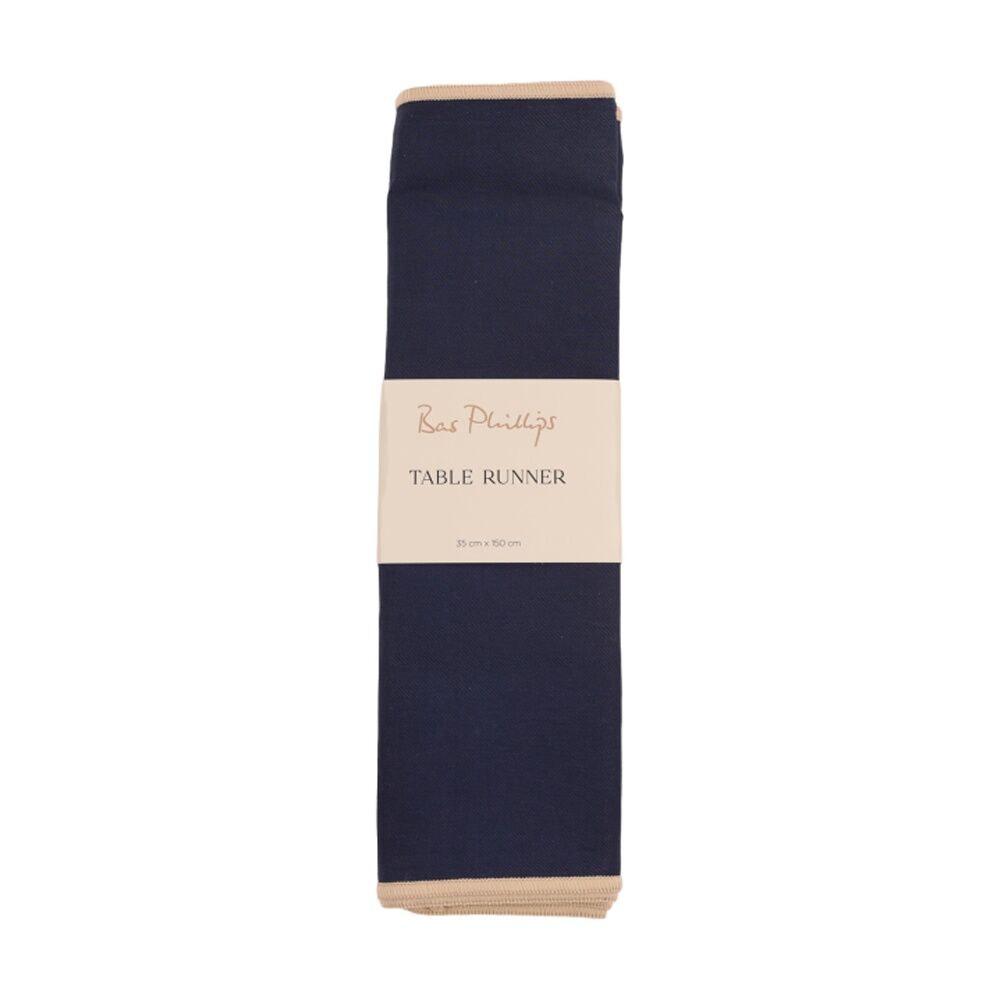 Bas Phillips Essentials Cotton Table Runner W/ Piped Edge Blue Small 35x150cm