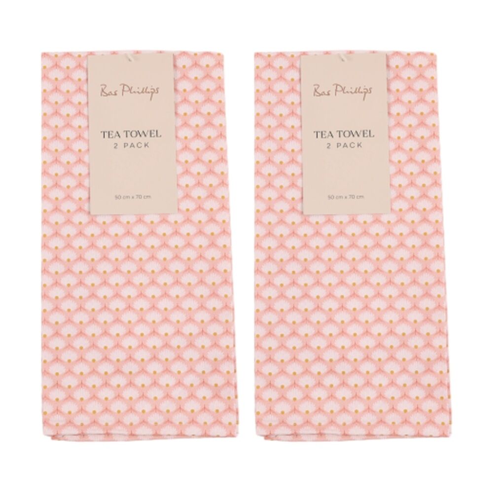 2x 2pc Bas Phillips Printed Linen Looks Tea Towel Set Cotton Daisy