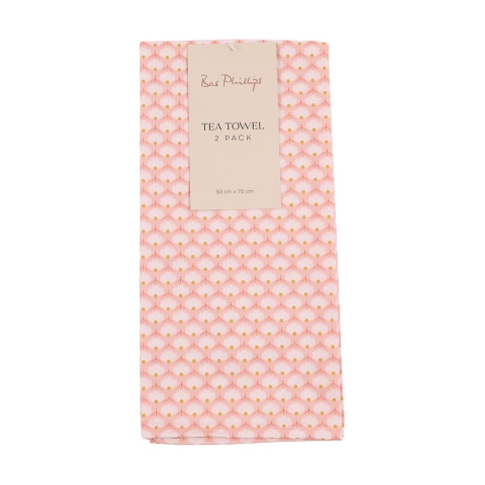 2x 2pc Bas Phillips Printed Linen Looks Tea Towel Set Cotton Daisy