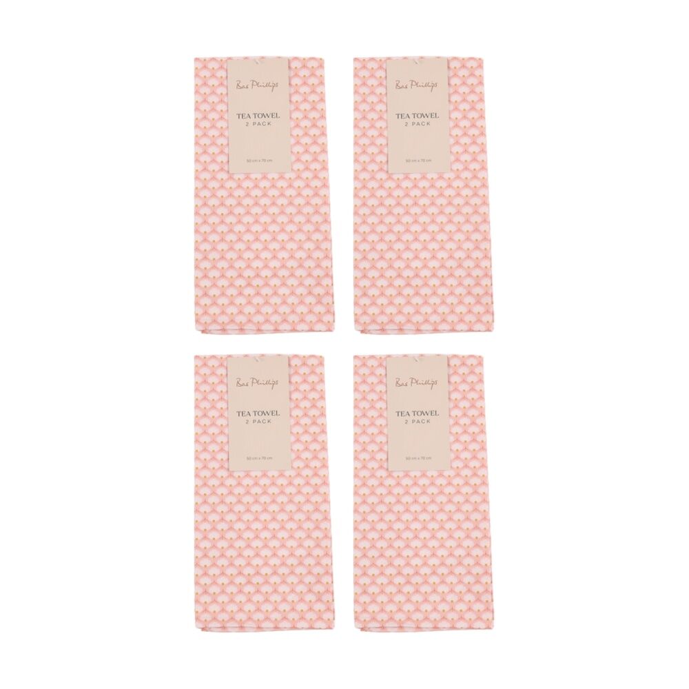 4x 2pc Bas Phillips Printed Linen Looks Tea Towel Set Cotton Daisy
