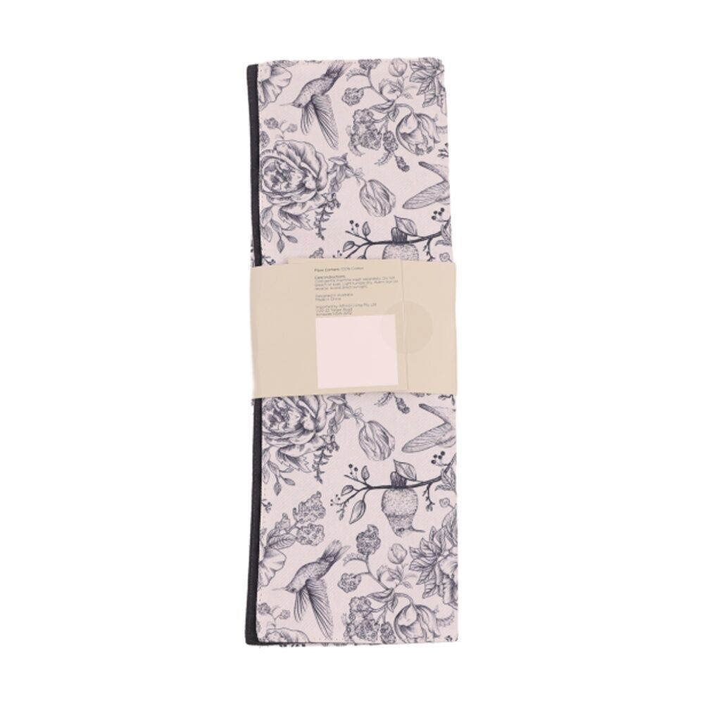 2x 4pc Bas Phillips Printed Linen Looks Placemat Set Blue Birds 33x45cm