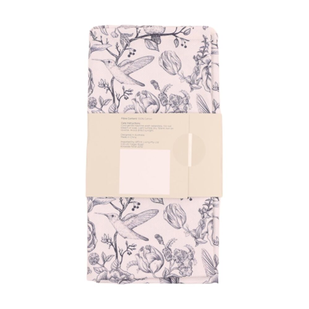 2x 4pc Bas Phillips Printed Linen Looks Napkin Set Cotton Blue Birds 45cm