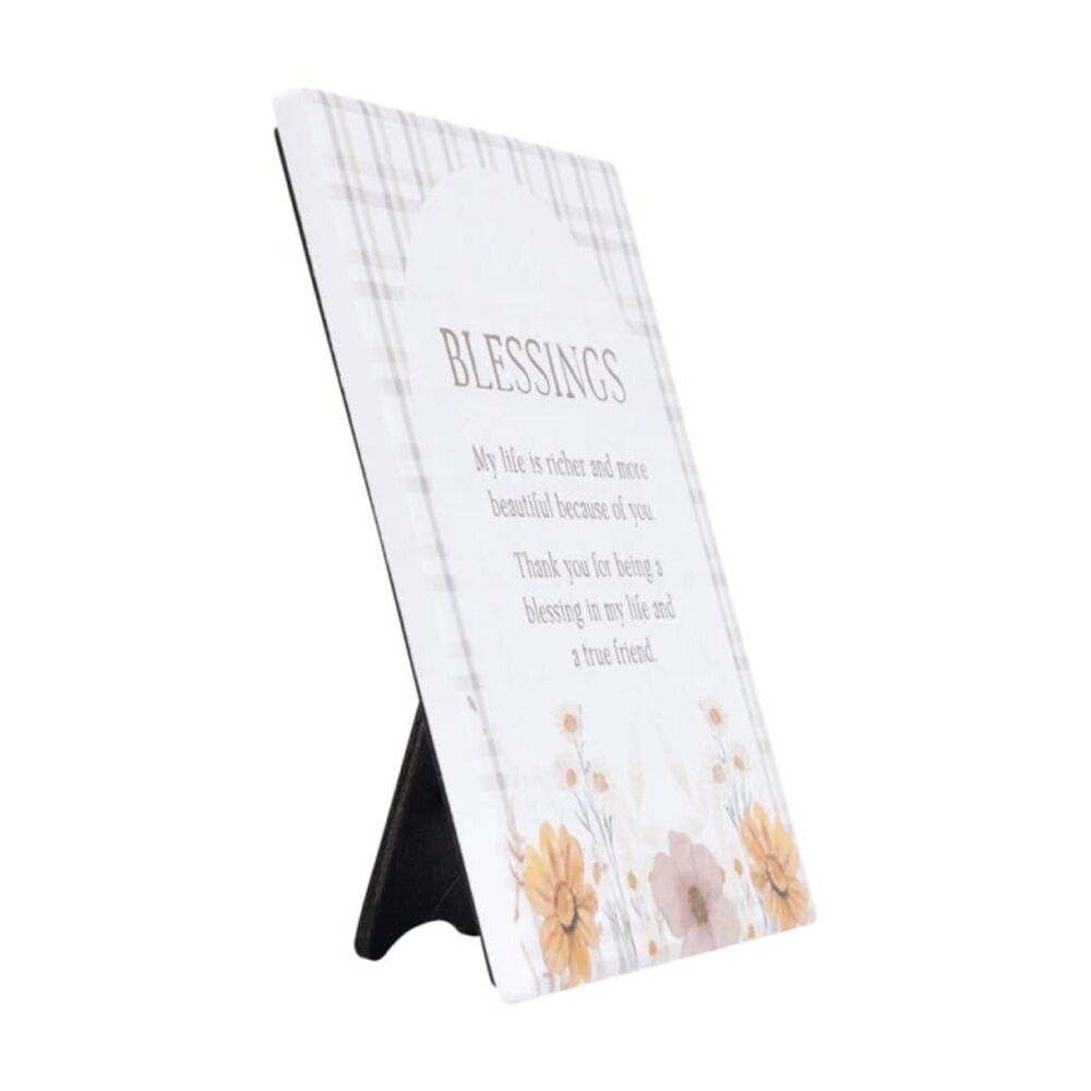 Splosh Rustic Meadow Blessings Verse Ceramic Plaque Beige 12x14 W/ Stand & Hook