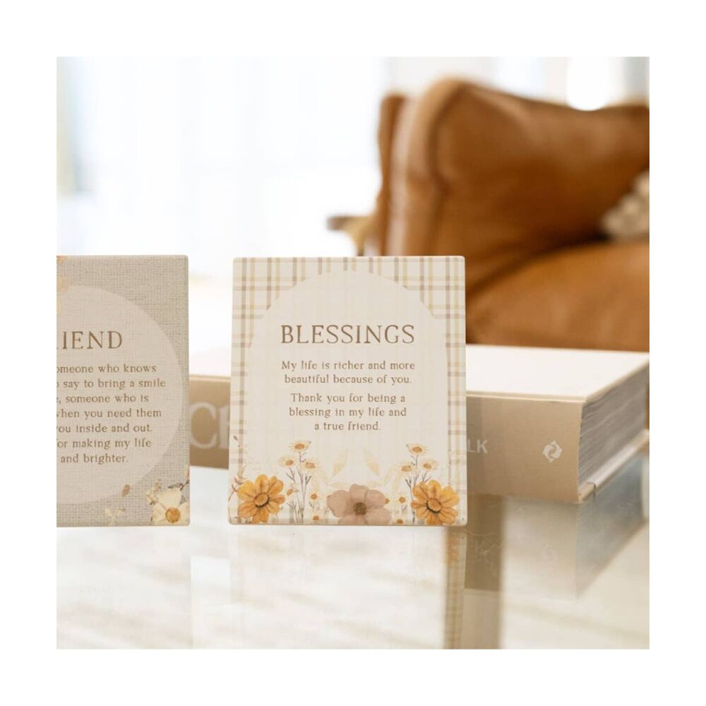 Splosh Rustic Meadow Blessings Verse Ceramic Plaque Beige 12x14 W/ Stand & Hook