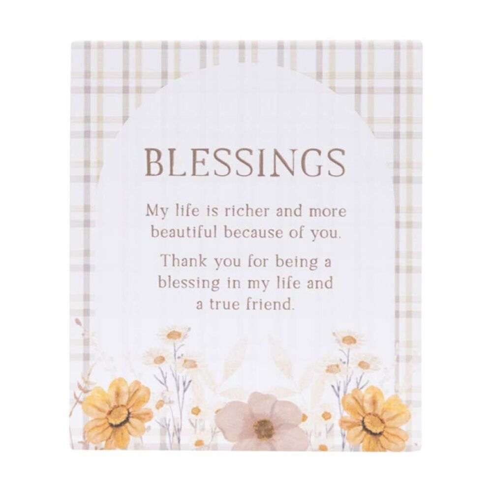 Splosh Rustic Meadow Blessings Verse Ceramic Plaque Beige 12x14 W/ Stand & Hook