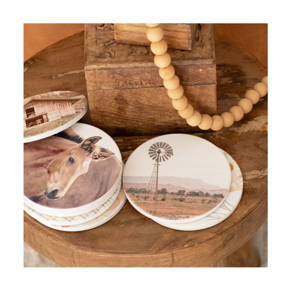 6PK Splosh Rustic Meadow Ceramic Drink Coaster Cork Base Windmill 11x11cm