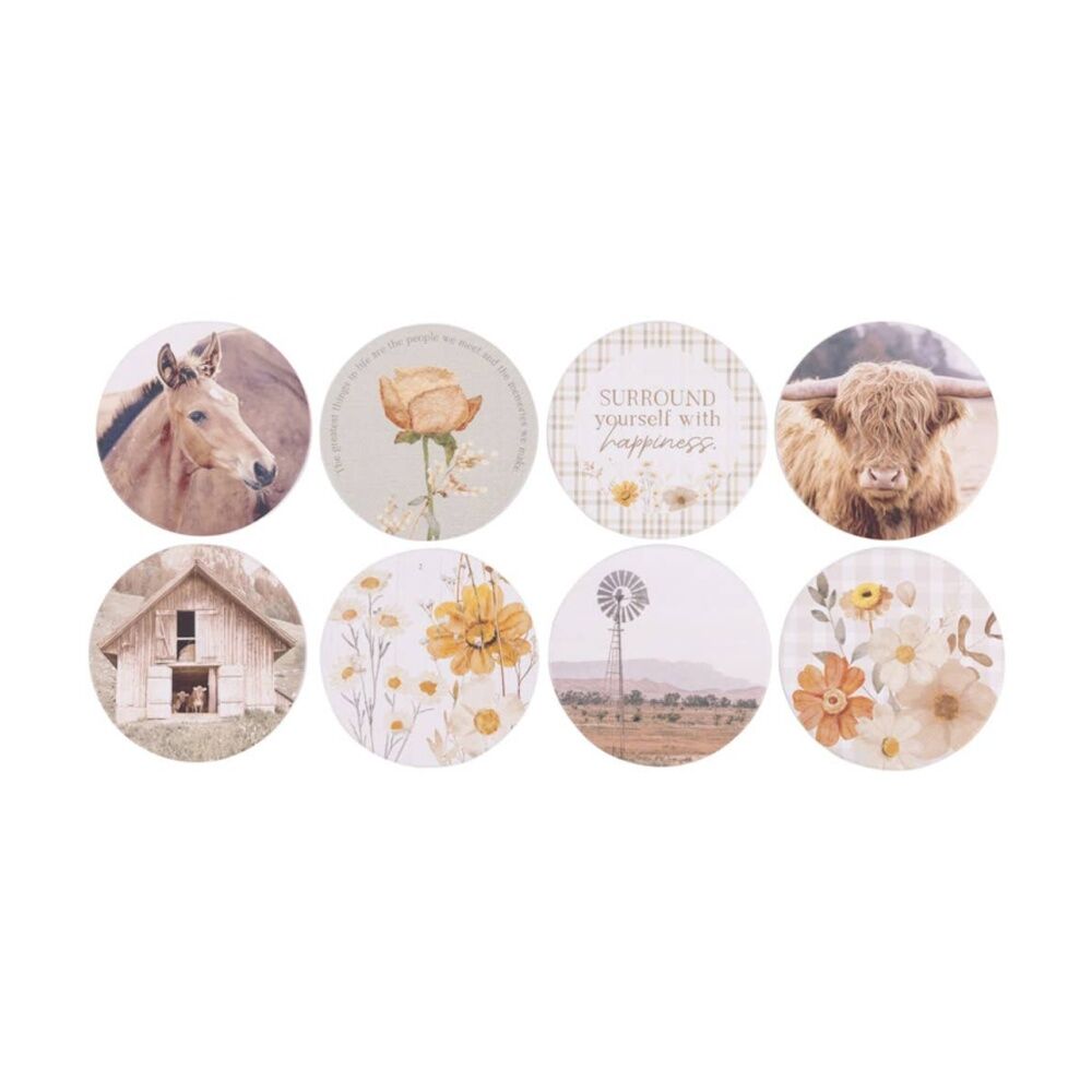 6PK Splosh Rustic Meadow Ceramic Drink Coaster Cork Base Windmill 11x11cm
