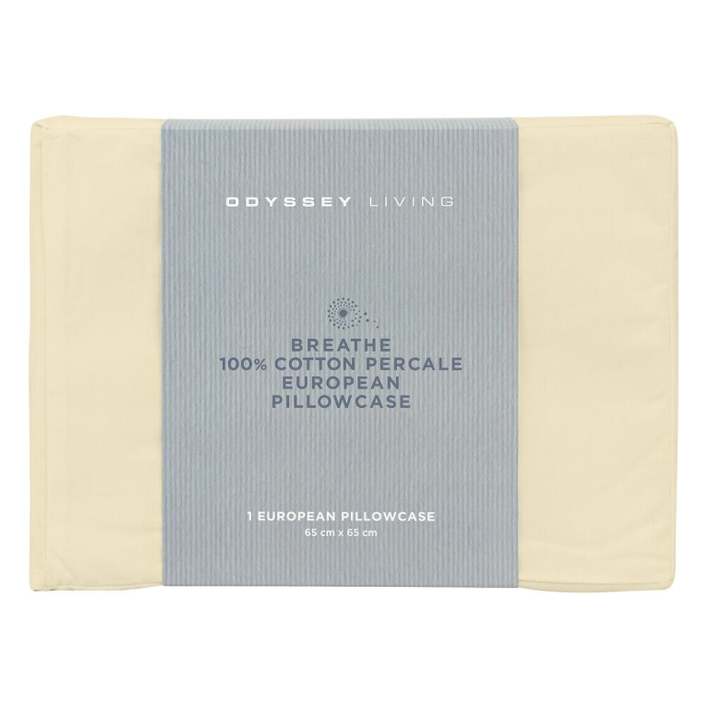 4x Odyssey Living Breathe Cotton European Pillowcase 65cm x Natural